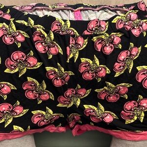 Betsey Johnson Black Pink Yellow Cherry-Print Pajama Shorts